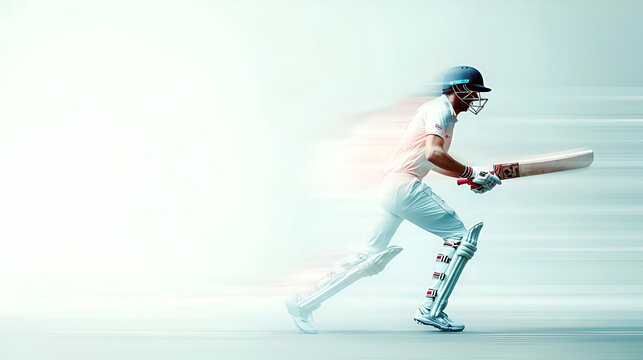 cricket player in action with on white background