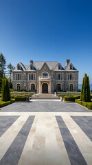 Fototapeta premium Waterfront Newport mansion with private yacht dock and formal gardens, classic Rhode Island Gilded Age estate