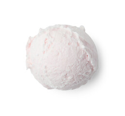 Scoop of yummy ice cream isolated on white, top view