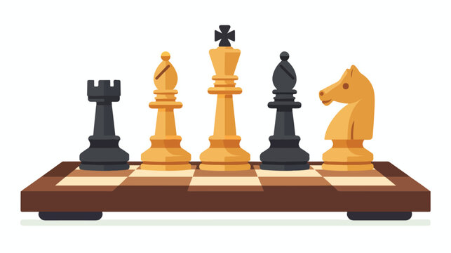 Chess Sport Game on Wooden Board Flat Icon Vector Illustration