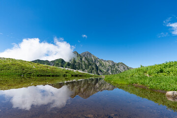 夏空の劔岳のリフレクション