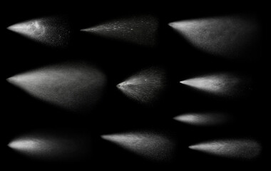 Set of water sprays on black background