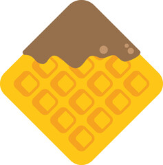 Simple vector illustration of a square waffle covered with melted chocolate, isolated on white background
