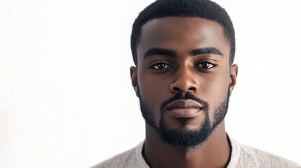 Obraz premium Young Handsome Man with Strong Features Posing Against a Plain White Background, Isolated for Portrait Photography and Stock Use, Close-Up Perspective