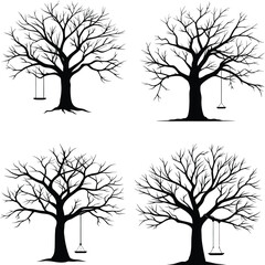 Obraz premium Trees with Swings, Bare Trees with Swings, Black Trees with Swings, Illustration
