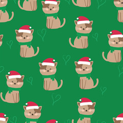 Seamless pattern cartoon cat with christmas gift. cute christmas and winter wallpaper for fabric print, gift wrap paper