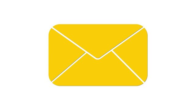 Yellow color message, mail, email, gmail animation icon on white background.