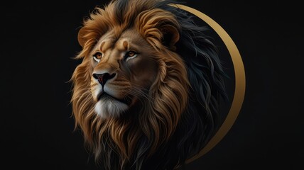 Naklejka premium AI-generated image of a majestic lion portrait with a golden ring accent