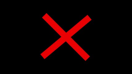 Animated icon of red cross mark on a black background.