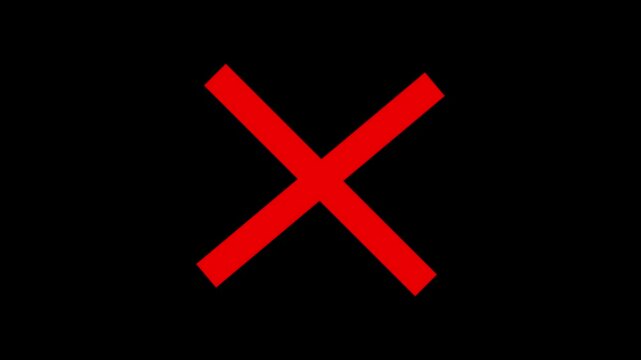 Animated icon of red cross mark on a black background.