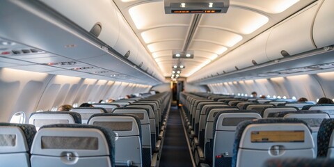 Interior View of Commercial Airplane Cabin with Passengers	