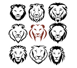 set of lion head abstract shape silhouettes in vector