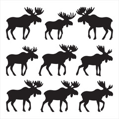 set of vector icon moose silhouette