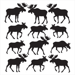 set of vector icon moose silhouette