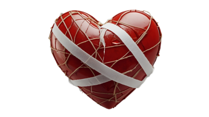 Patched Red Heart Icon with Bandages Representing on transparent background