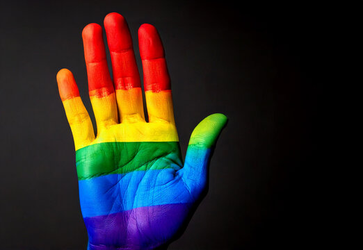 Gay pride. Hand painted with rainbow colors. LGBT flag made from oil paint