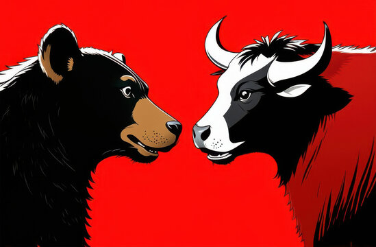 confrontation between bull and bear on the stock exchange