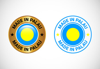Made in Palau label icon with flag. Icon set for business, badge, seal, sticker, logo, and symbol