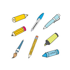 Set of colorful pencils, Pencils graphics collection hand drawn vector illustration, pen clipart bundle