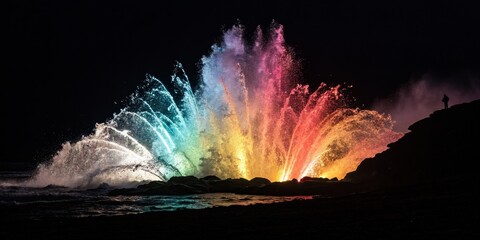 Vibrant Abstract Light Explosion on Black Background - Energetic Silhouette Photography