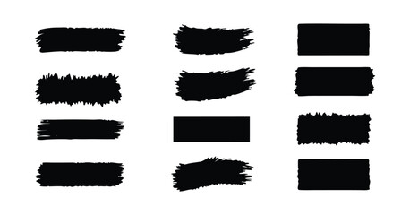 Set of Grunge Brush Stroke Shapes - Black Hand-Painted Textured Rectangles and Squares for Design Elements vector on white background