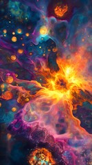 Fototapeta premium Cosmic Bloom: Abstract Galaxy Painting with Vibrant Colors
