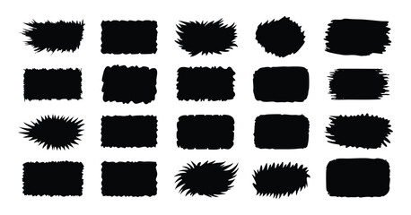 Set of Grunge Brush Stroke Shapes - Black Hand-Painted Textured Rectangles and Squares for Design Elements vector on white background