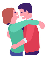 Loving couple hug. Happy characters in relationship icon