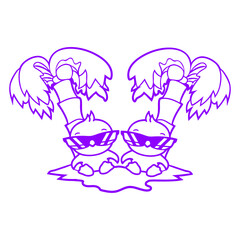 2 Ducks Small Cute Two Birds Sunglasses Funny Palm Fun Vacation South Seas Tropical Warm Weather Caribbean Nature Lover Summer Holiday Life Isolated T-Shirt Poster Sticker Print Illustration Design