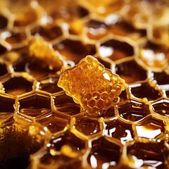 Hexagonal structure and rich texture of the honey create a visually appealing and appetizing image.