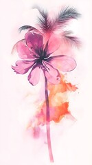 Obraz premium Watercolor Tropical Flower and Palm, Pink Orange
