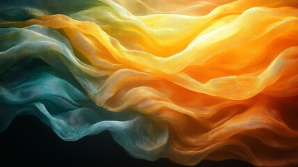 Flowing Fabric in Green and Yellow. Generative AI