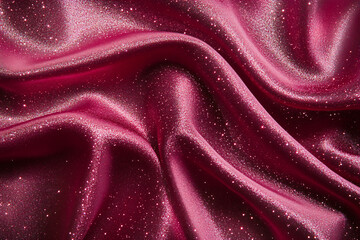 Shiny smooth luxury burgundy silk fabric.Decorative background for design card, poster, banner for award, reward, Christmas, birthday, wedding. Abstrac curve and wave backdrop template with copy space