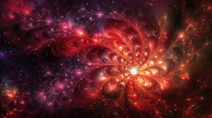 Fototapeta premium Vibrant fractal pattern in red and purple with swirling design