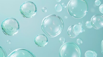 Gel Background. Hyaluronic Acid Serum Drops on White Background with Cleanser Bubbles