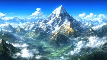 Obraz premium Majestic Mountain Peaks Surrounded by Clouds