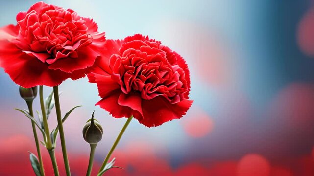 Beautiful red carnations in full bloom with a vibrant blurred background showcasing elegance and color
