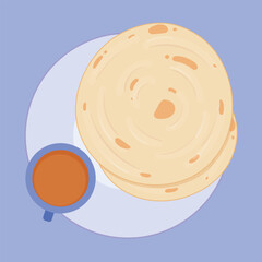 Breakfast illustration. Chai Paratha icon vector. chai paratha roti illustration. tea