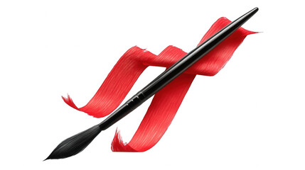 Chinese Calligraphy Brush with Red Ribbon, Chinese New Year Festival, Isolated on White, PNG File, Transparent Background
