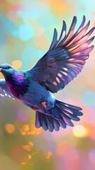 Obraz premium Colorful Pigeon in Flight, Artistic Rendering
