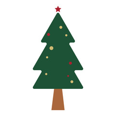 Minimalist Christmas Tree with Ornaments and Star, Holiday Vector