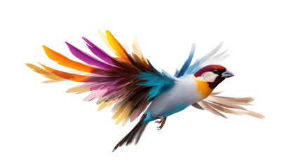 Obraz premium This vibrant bird captures attention as it soars through the air, its wings spread wide, adorned with an array of colorful feathers that reflect light beautifully