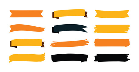 Obraz premium Collection of Black Ribbon Banners and Brush Strokes - Decorative Vector Elements for Labels and Design