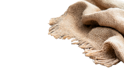 The burlap fabric features a textured surface with rustic frayed edges draped stylishly, ideal for a variety of crafting and decorating projects