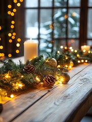 Rustic Christmas Table Decor with Pine Garland and Lights