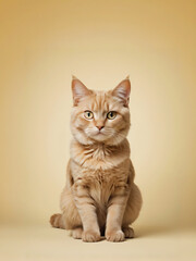 Fototapeta premium A cat sits against a plain background