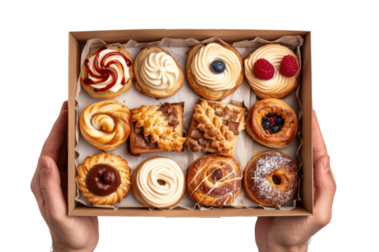 Danish Pastries Box on Transparent or White Background