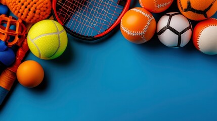 Assorted Sports Equipment on Blue Background