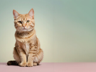 Fototapeta premium A cat sits against a plain background
