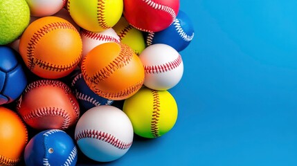 Colorful Baseball Pile on Blue Background